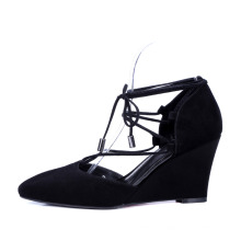 mercado de la moda de las señoras azul / negro con cordones zapatos de cuña